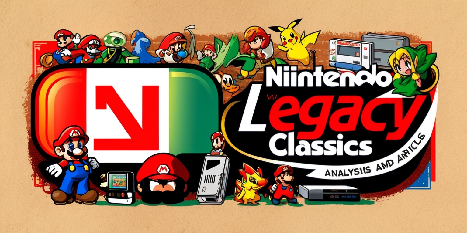 A nostalgic and vibrant illustration of iconic Nintendo characters and consoles, set against a warm and colorful background, with a mix of earthy tones and bright hues, featuring a large Nintendo logo in bold red and white, surrounded by beloved characters from Super Mario, The Legend of Zelda, and Pokémon, with subtle texture and shading, and a layout that balances chaos and harmony, incorporating classic games and consoles, such as the NES, SNES, and Nintendo 64, with hints of pixel art and 8-bit graphics, and a bold, eye-catching headline that reads Nintendo Legacy Classics in a modern, sleek font, with the words analysis and article written in smaller text below, in a curved line that follows the contours of a Nintendo controller.